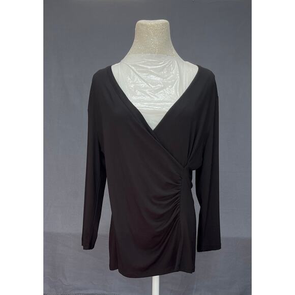 Talbots ruched black wrap V-neck top sz M elegant sophisticated versatile - Picture 1 of 4